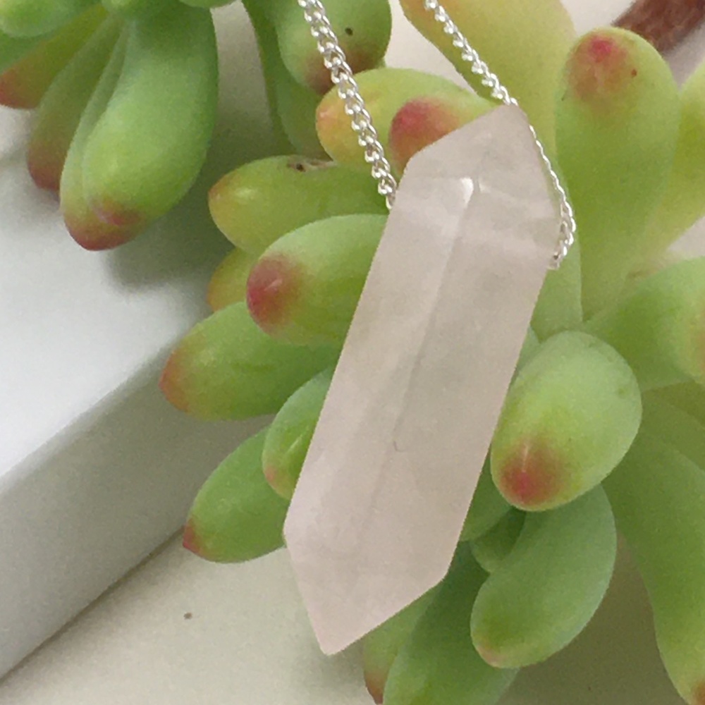 Rose Quartz Double Terminated Crystal Silver Chain - Picture 7 of 10